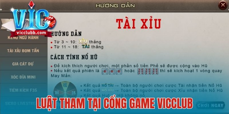 Luật tham gia tài xỉu đổi thưởng Vicclub chuẩn xác